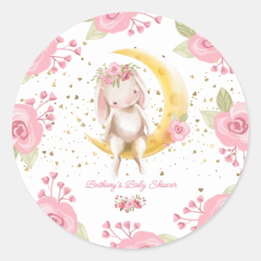 Lief klein konijntje baby meisje douche ronde sticker (Voorkant)