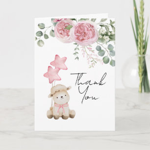 Lief klein lam roze rozen groen foto bedankkaart