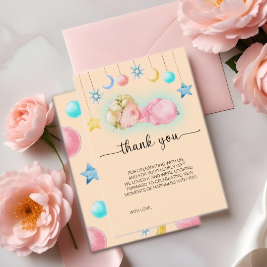 Lief klein meisje Baby shower dank u kaart