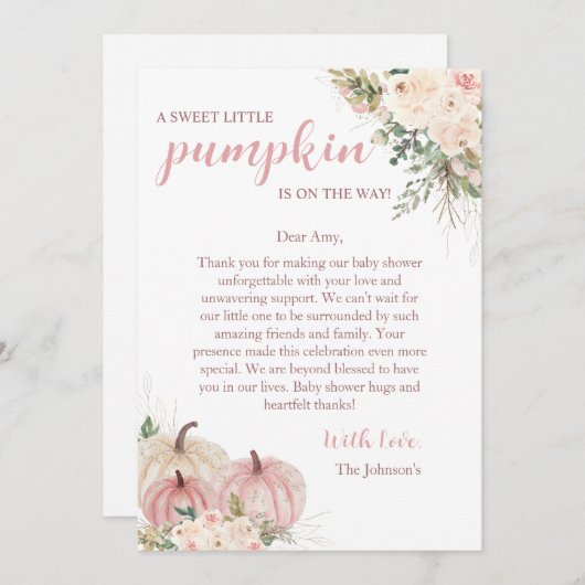 Lief klein pompoen herfst Baby shower Bedankkaart (Voorkant / Achterkant)