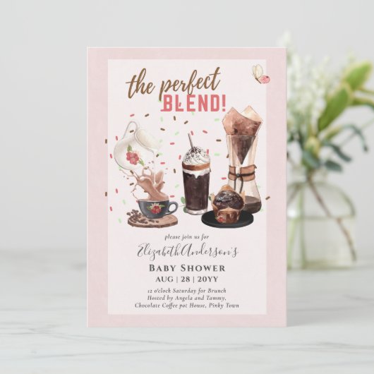Lief koffiepotje babyshower brunch uitnodiging (Staand voorkant)