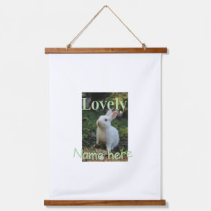 Lief konijn huisdier foto naam groene pastel hangend wandkleed