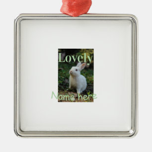 Lief konijn huisdier foto naam groene pastel metalen ornament