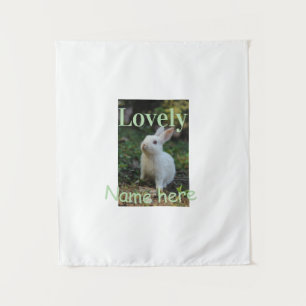 Lief konijn huisdier foto naam groene pastel wandkleed