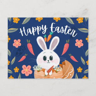 Lief konijn in ei “Happy Pasen” Lente Feestdagenkaart