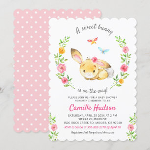 Lief konijn op de weg Baby meisje douche sprinkle Kaart