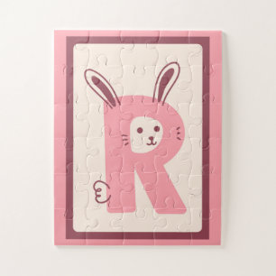 Lief Konijn "R" Letter Alfabet Kunstprint Legpuzzel