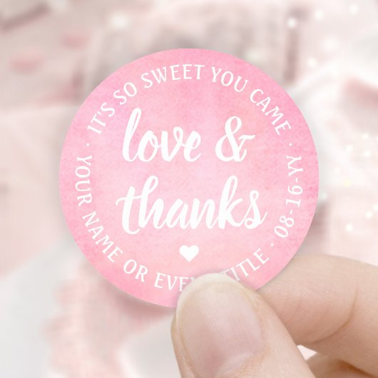 Lief Liefde & Bedankt Roze Waterverf Eenvoudig Scr Ronde Sticker