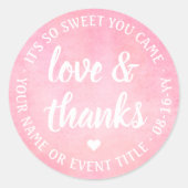Lief Liefde & Bedankt Roze Waterverf Eenvoudig Scr Ronde Sticker (Voorkant)