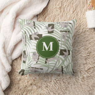 Lief luiaard dier patroon in wild bos monogram kussen