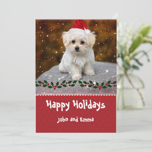 Lief Maltezer Puppysjabloon Kerstkaart (Staand voorkant)