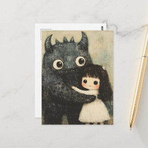Lief meisje en haar monsterlijke vriend fantasie briefkaart