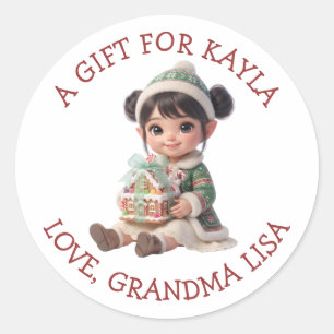 Lief meisje haar persoonlijke van en naar Kerstmis Ronde Sticker