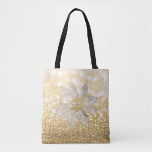 Lief meisje, madeliefje, glinsterend, bokeh tote bag