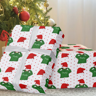 Lief meisje met groene hoodie en Kerstmanhoed Kers Cadeaupapier