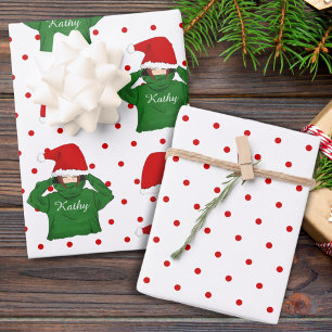 Lief meisje met groene hoodie en Kerstmanhoed Kers Inpakpapier Vel