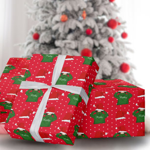 Lief meisje met groene hoodie Kerstman hoed Kerstm Cadeaupapier