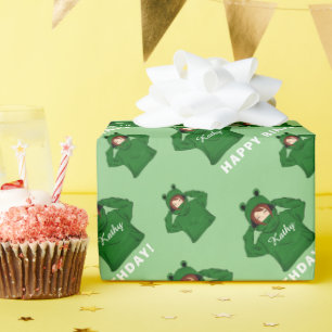 Lief meisje met groene kikker hoodie tekening verj cadeaupapier