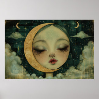 Lief meisje op de maan poster