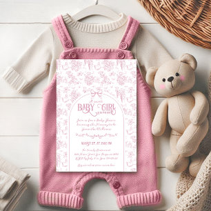 Lief Meisje Roze Bow Whimsical Floral Baby shower Kaart