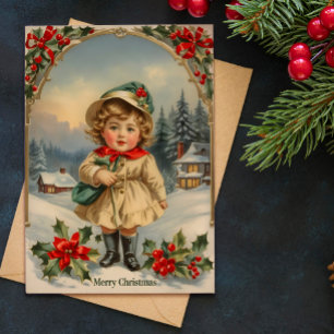 lief meisje staand kerstvakantie Kaart