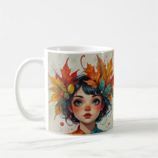 Lief meisje van de herfst met herfstbladeren koffiemok