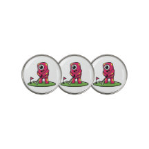 Lief monster met één oog en roze kleur speelt golf