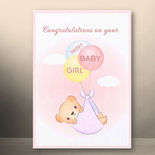 Lief! Nieuw Baby Meisje Gevouwen Wenskaart Kaart