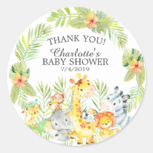 Lief Oerwoud Dieren Baby shower Dank je wel Favor Ronde Sticker