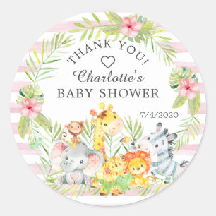 Lief Oerwoud Dieren Baby shower Dank je wel Favor Ronde Sticker