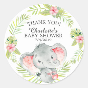 Lief Oerwoud olifant Baby shower dank je wel gunst Ronde Sticker