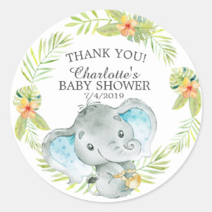Lief Oerwoud olifant Baby shower dank je wel gunst Ronde Sticker