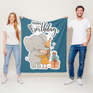 Lief olifant knuffel verjaardagssticker fleece deken