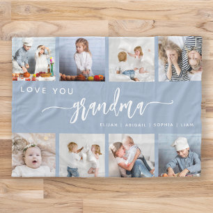 Lief Oma 8 Foto Collage Stof Blauw Fleece Deken