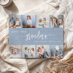 Lief Oma 8 Foto Collage Stof Blauw Legpuzzel