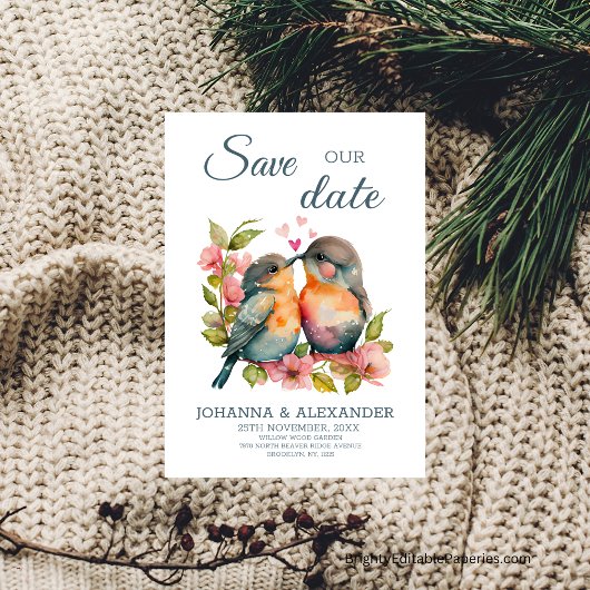 Lief Paar Lovebirds Waterverf Bruiloft Save The Date