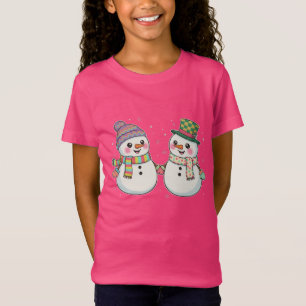 Lief paar sneeuwmannen houdt elkaars hand vast   W T-shirt