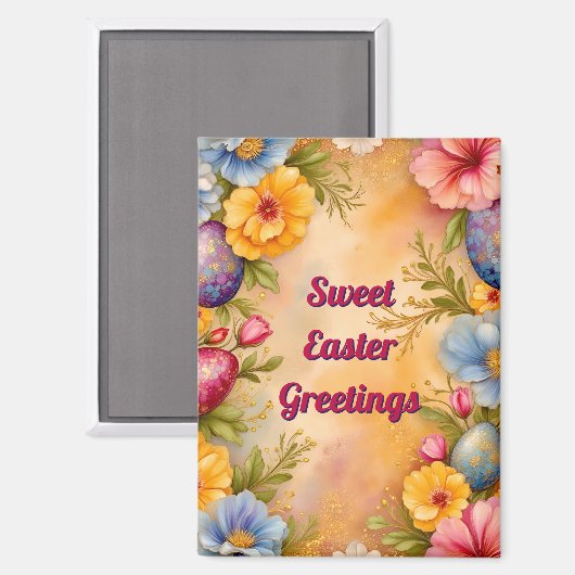 ~ LIEF PAAS GROET ~ Eieren Bloemen ~ Magneet (Voorkant / Achterkant)