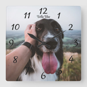 Lief Persoonlijke Hond Foto Vierkante Wandklok Klok