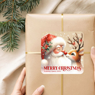 Lief Persoonlijke Kerstman Rudolph Prettig Kerstfe Vierkante Sticker
