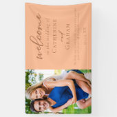 Lief perzik bruiloft paar foto welkom spandoek (Verticaal)