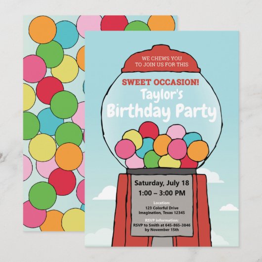 Lief plezier! Gumball thema verjaardagsuitnodiging Kaart (Voorkant / Achterkant)