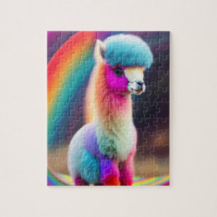 Lief pluizig klein Schattige kleurrijk Alpaca Legpuzzel
