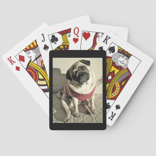 Lief puggeltje in een rode trui pokerkaarten (Achterkant)