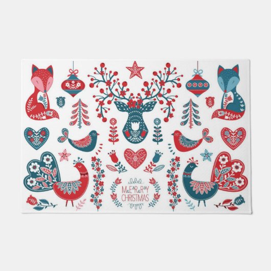 Lief Rode Marine Kerst Scandinavische Volks Kunst Deurmat (Voorkant)