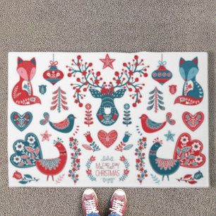 Lief Rode Marine Kerst Scandinavische Volks Kunst Deurmat