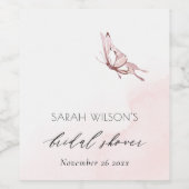 LIEF ROZE AQUAREL VLINDER BRUIDSSLUIER WIJN ETIKET (Enkel label)