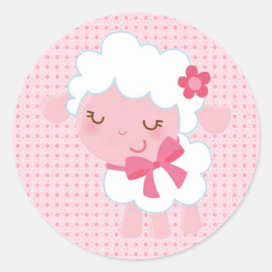 Lief Roze Baby Lammetje Ronde Sticker
