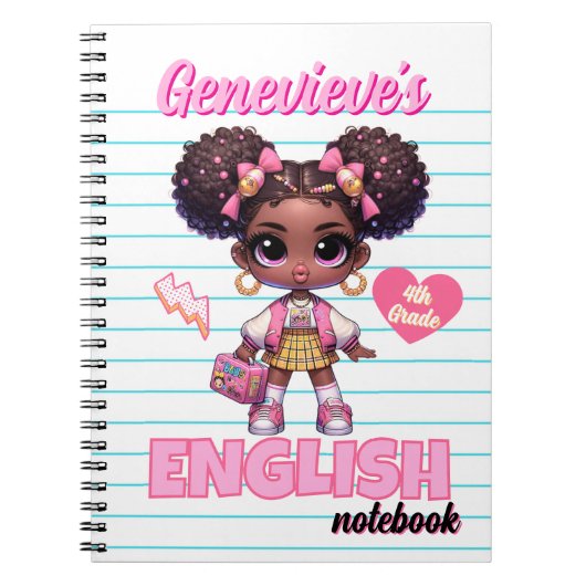 Lief Roze & Geel Afro Puff Schoolmeisje Chic Niet Notitieboek (Voorkant)