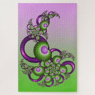 Lief Roze Groen Hart Modern Abstract Fractal Legpuzzel